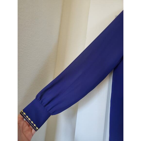 Vintage 70s Wilroy Purple Gold Embroidered Sheer Silky Statement Blouse, Size 6 - Picture 5 of 14